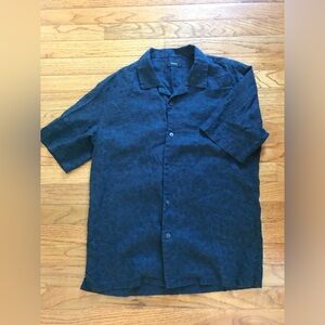 Men’s Short-Sleeved Theory Linen Daze Palm Shirt/ Blue Size S